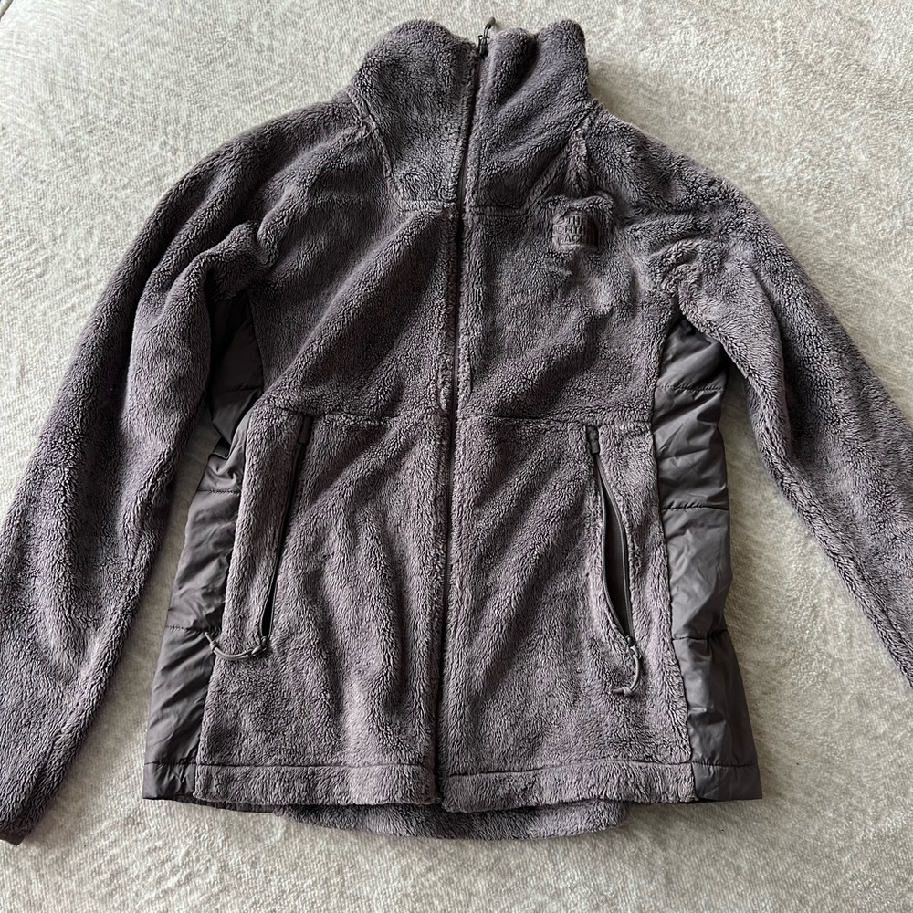 The North Face fuzzy silver purple jacket